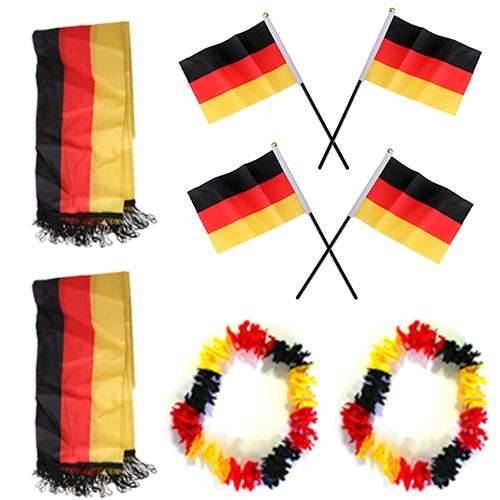 8 teiliges Fan WM Set Fanschal Stabflaggen Hawaiikette Deutschland