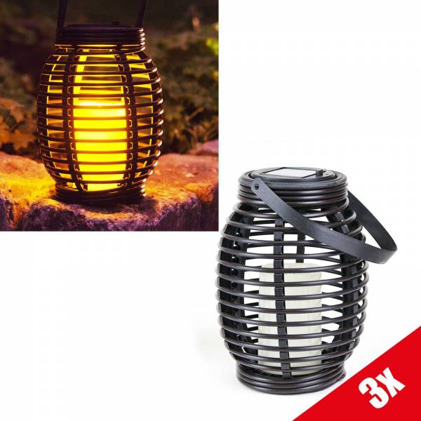 3er Set Grafner® LED Solar Laterne mit Kerze 20cm Außen Windlicht oval zum hängen