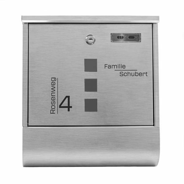 ##PERSONALISIERT## Grafner Design-Briefkasten aus Edelstahl eckig ca. 31x10,5x33,50