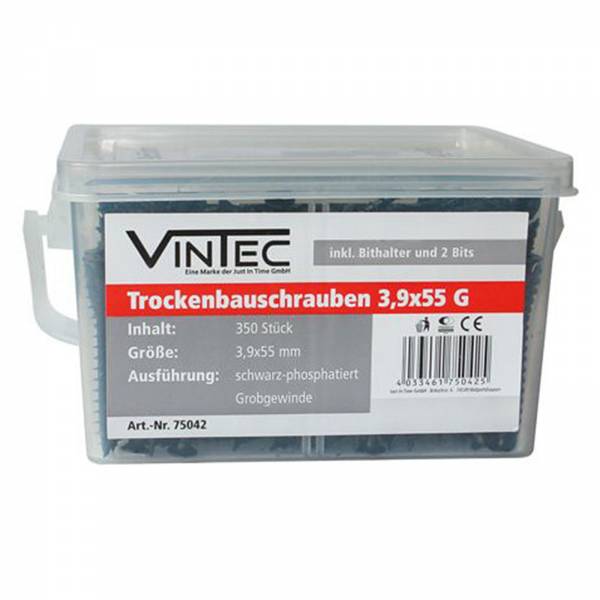 Trockenbauschrauben 3,9x55 G 350, inkl. Bithalter & 2 Bits 75042