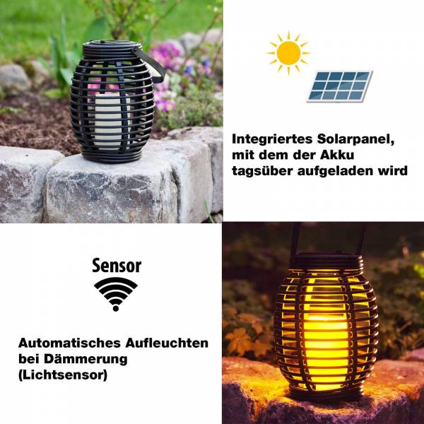 Grafner® LED Solar Laterne mit Kerze 20cm Außen Windlicht oval zum hängen