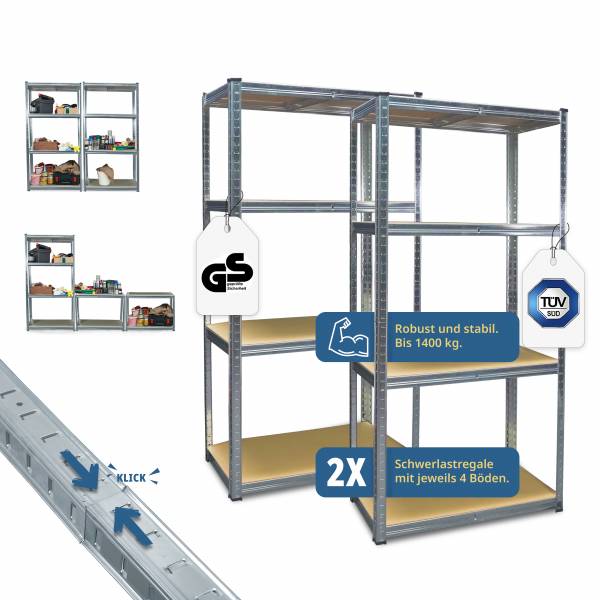 Grafner Doppel Schwerlastregal 1400 KG SR11091 Stahl 160x40x160cm