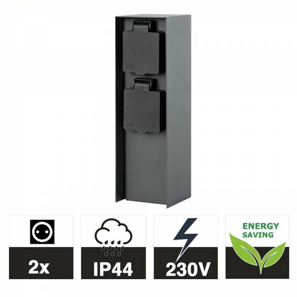 Grafner® Anthrazit Steckdosensäule mit 2 Außensteckdosen Edelstahl Gartensteckdose Energiesäule