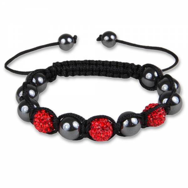 Shamballa Glücksarmband rot-Strass schwarz-metallic