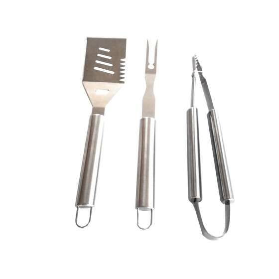 3 tlg. Grillbesteck Edelstahl Grillzubehör Pfannenwender Zange Grillgabel