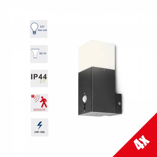 4x Grafner Wandlampe anthrazit PIR WL10802 (4x 20520)