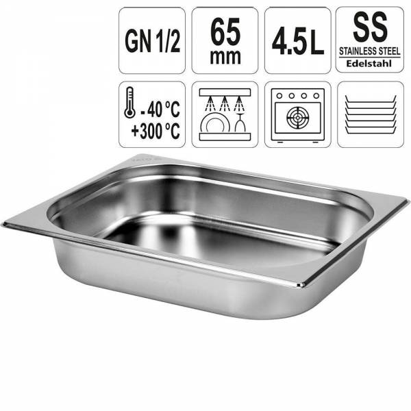 YATO Gastronorm Behälter Edelstahl 1/2 65mm