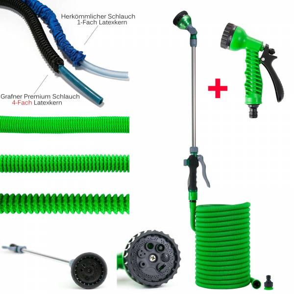Grafner® Premium Flexibler Gartenschlauch 30m inkl. Gießstab und Handbrause