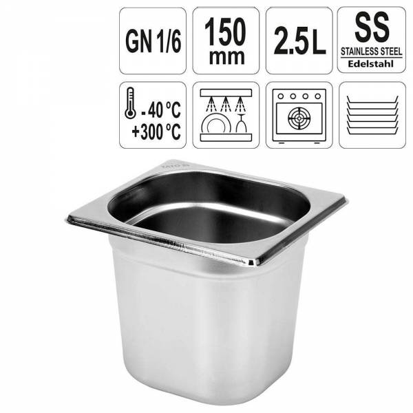 YATO Gastronorm Behälter Edelstahl 1/6 150mm