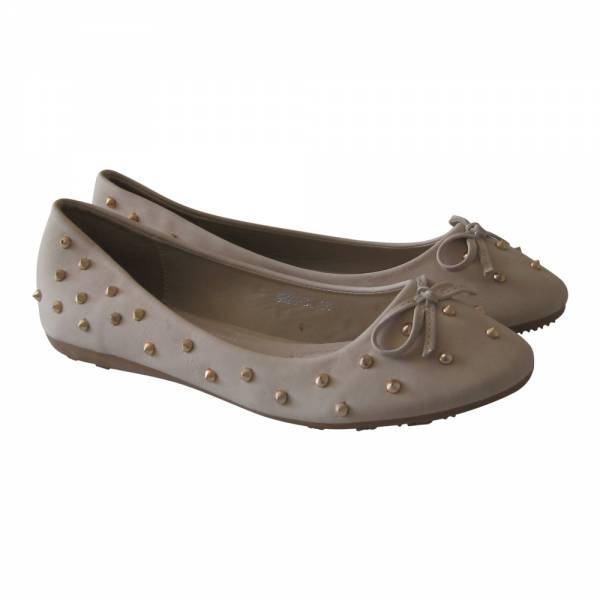 9826-BL Damen Ballerina Nieten und Schleife Größe: 37 / Farbe: Beige