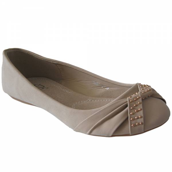 9244-BL Damen Ballerina Nietenmuster und Schleife Größe: 37 / Farbe: Beige