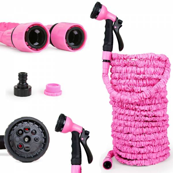Grafner® 1/2" Flexibler Gartenschlauch 30 Meter pink inkl. 10 Funktionen Brause