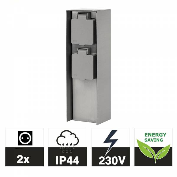 Grafner® Edelstahl Steckdosensäule mit 2 Außensteckdosen Gartensteckdose Energiesäule
