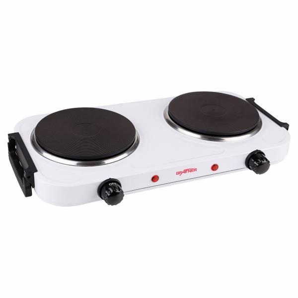 Grafner Kochplatte doppelt 2000 Watt mit klappbaren Griffen weiß KP10879