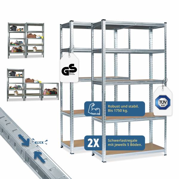 Grafner Doppel Schwerlastregal 1750 KG Stahl 90x40x180cm TÜV / GS