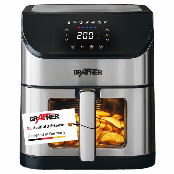 Grafner XL-Heißluftfritteuse | 8 Liter | Edelstahl | digital | 1800 Watt | HF11167