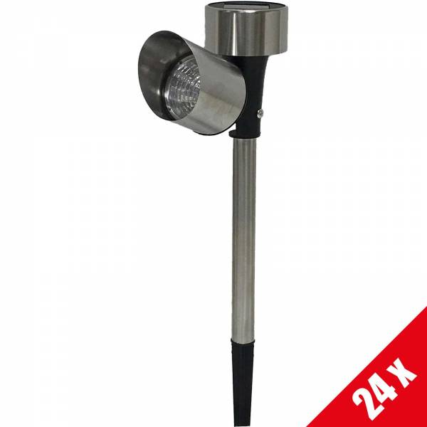24er Set Grafner® Solar LED Pflanzenstrahler aus Edelstahl Solarstrahler mit Erdspieß 37cm