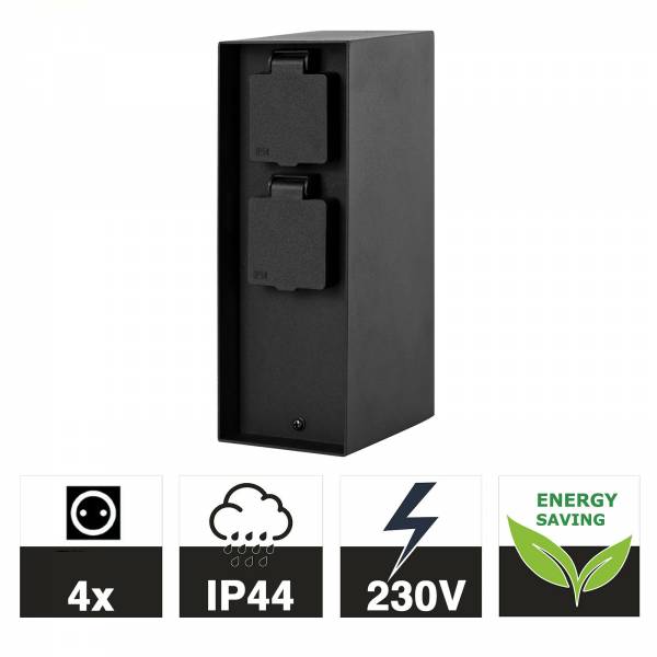 Grafner® Steckdosensäule Schwarz mit 2 Außensteckdosen Edelstahl Gartensteckdose Energiesäule