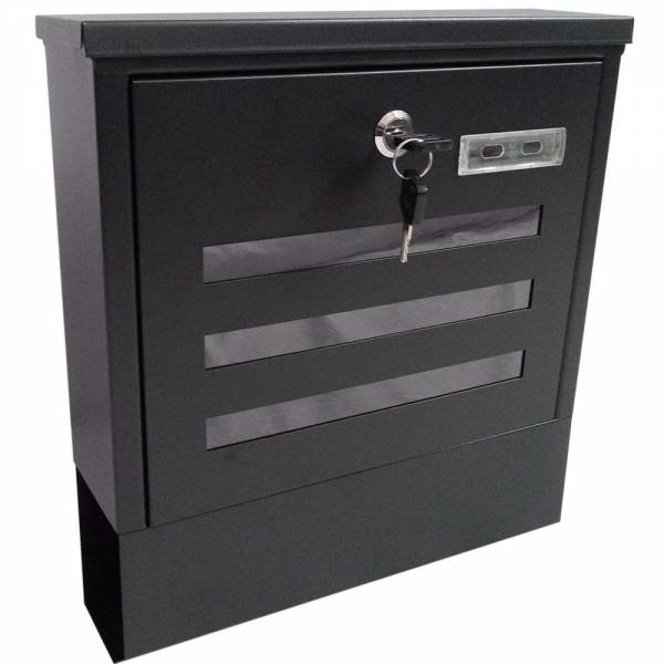 Grafner® Briefkasten mit Zeitungsrolle schwarz 3 Sichtfenstern + Namensschild
