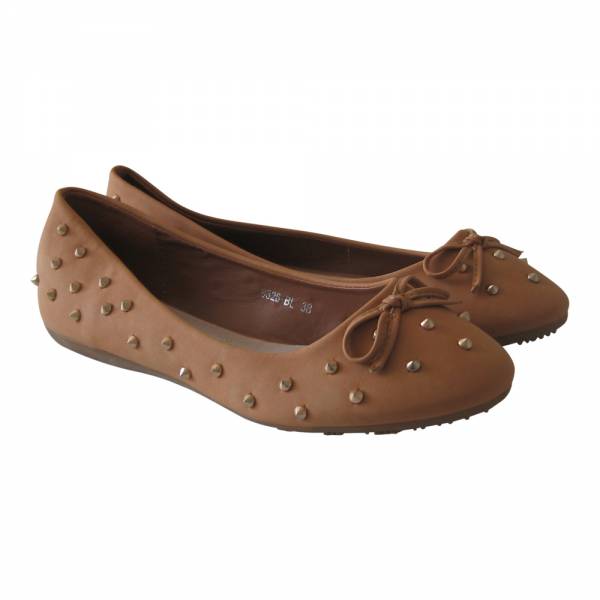 9826-BL Damen Ballerina Nieten und Schleife Größe: 40 / Farbe: Camel