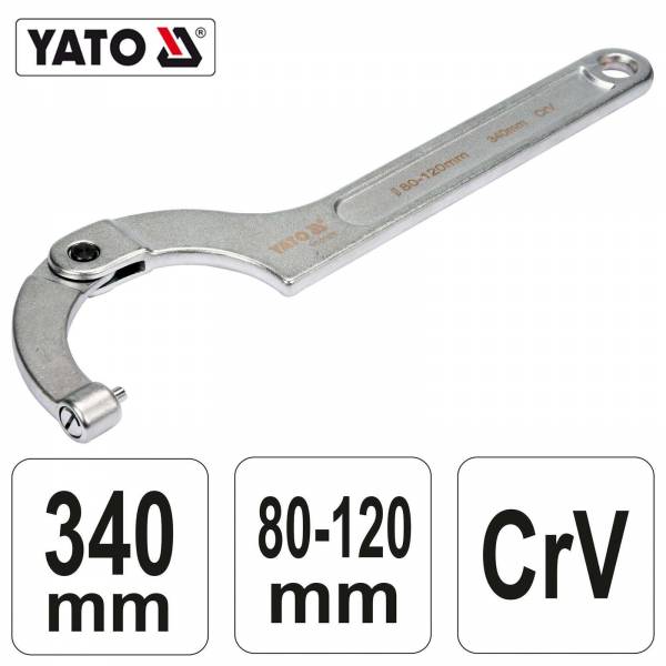 YATO Profi Gelenk Hakenschlüssel mit Zapfen für Kreuzlochmuttern YT-01678 80-120mm