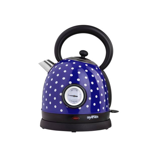 Grafner Retro-Wasserkocher 1,8 Liter | 2200 Watt | mit Thermometer | blau / Pünktchen | WK10863