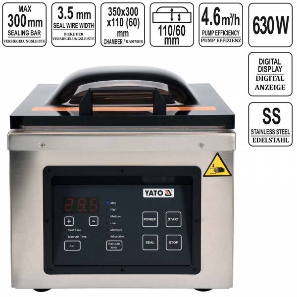 YATO Profi Vakuumkammer Verpackungsmaschine bis 300mm 630 Watt YG-09317