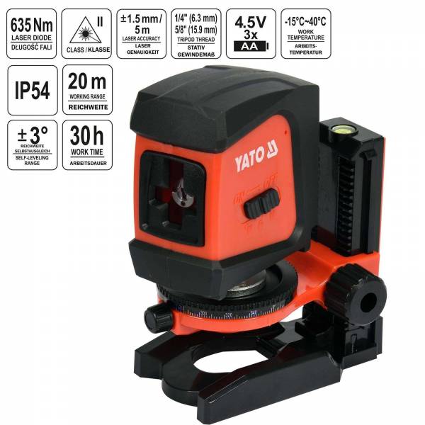 YATO Kreuzlinienlaser mit 2 Linien 20m Meter selbstnivellierend YT-30425