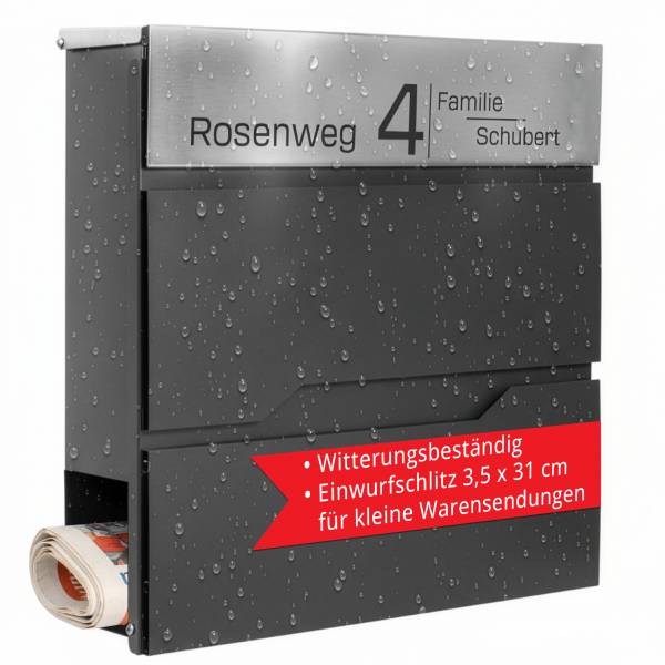 ##PERSONALISIERT## Grafner Design-Briefkasten Edelstahl | pulverbeschichtet | RAL7016 | BK11177