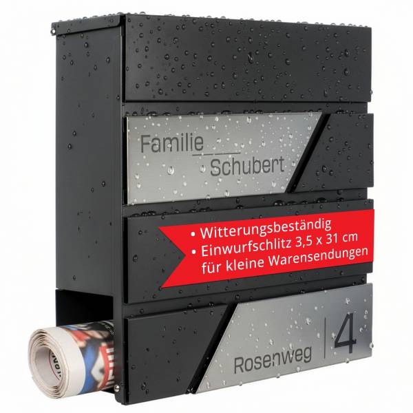 ##PERSONALISIERT## Grafner Design-Briefkasten Edelstahl | pulverbeschichtet | RAL7016 | BK11176