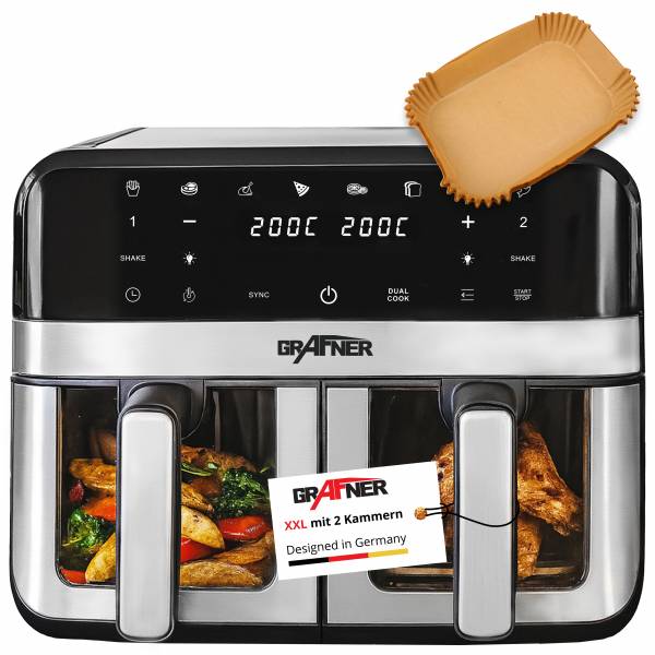 Grafner Doppel-Heißluftfritteuse | 9 Liter | Edelstahl | digital | 2400 Watt | HF11166
