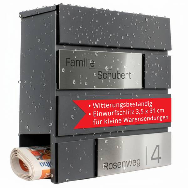 ##PERSONALISIERT## Grafner Design-Briefkasten Edelstahl | pulverbeschichtet | RAL7016 | BK11175