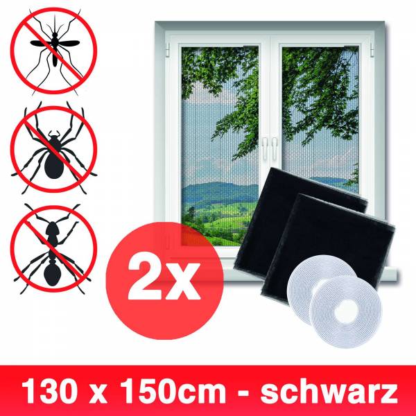 Grafner® 2er Set Insektenschutz Fliegengitter Fenster 130x150cm mit Klettband IS10909 schwarz