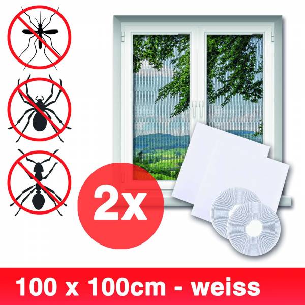 Grafner® 2er Set Insektenschutz Fliegengitter Fenster 100x100cm mit Klettband IS10906 weiß