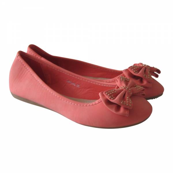 9966-BL Damen Ballerina Schleife und Nieten Größe: 38 / Farbe: Coral