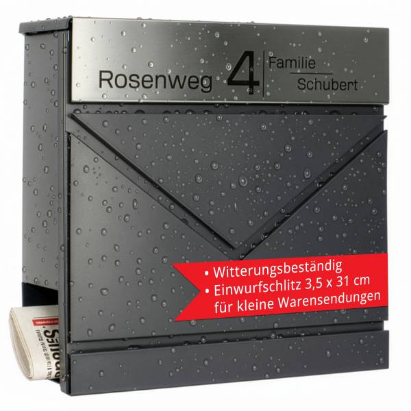 ##PERSONALISIERT## Grafner Design-Briefkasten Edelstahl | pulverbeschichtet | RAL7016 | BK11178