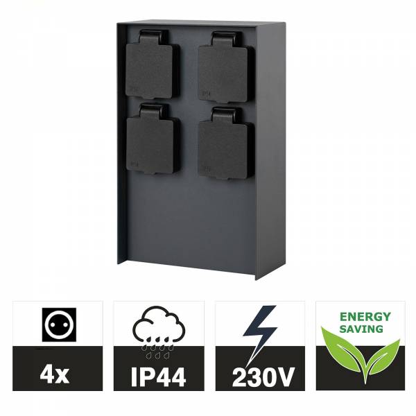 Grafner® Steckdosensäule Schwarz mit 4 Außensteckdosen Edelstahl Gartensteckdose Energiesäule